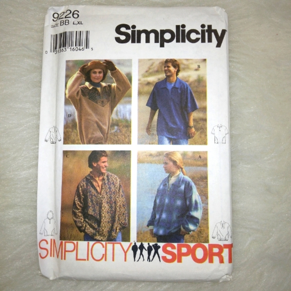 SIMPLICITY 9226 Sz L-XL Misses', Men's, Teens' Pull Over Top